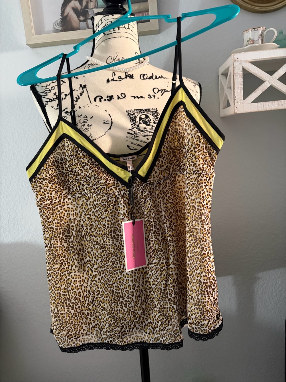 Juicy couture Leopard Print Satin Cami Top with Contrast Trim